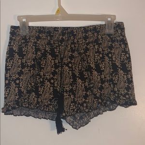 Blacks and Tan Paisley print shorts